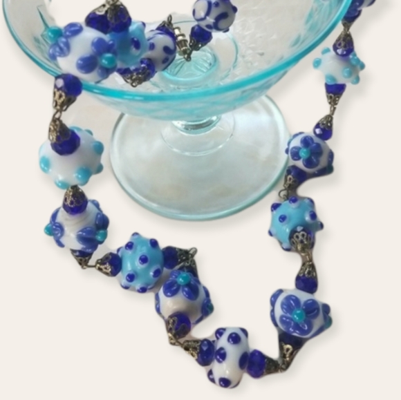 Hand Crafted Repurposed Vintage Lampwork Glass Bead Necklace - Picture 14 of 14